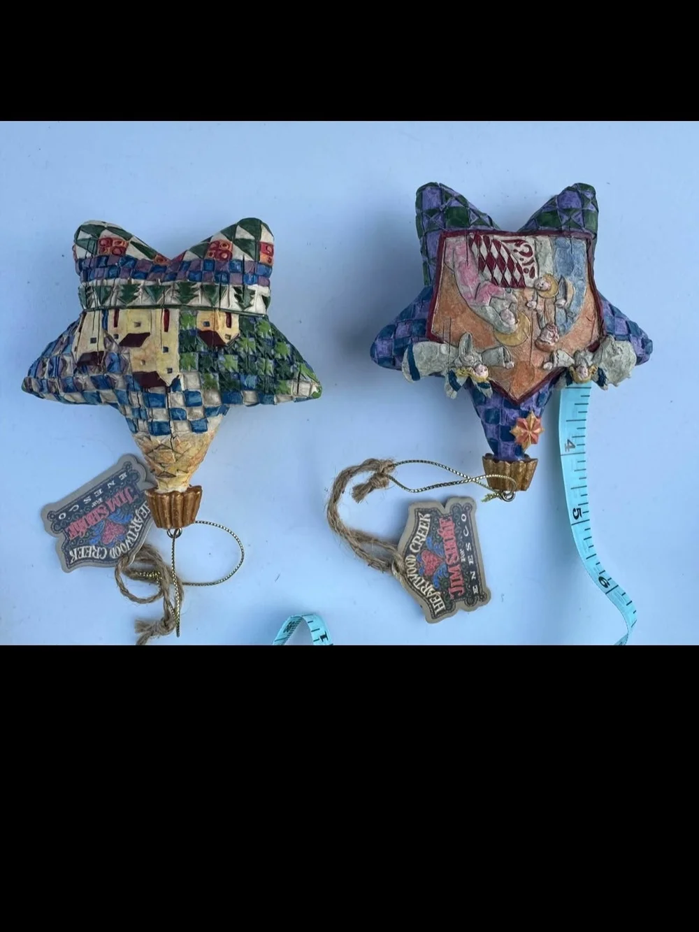 Jim Shore Multicolor Folk-Art Blue Red Cream Green Ornaments